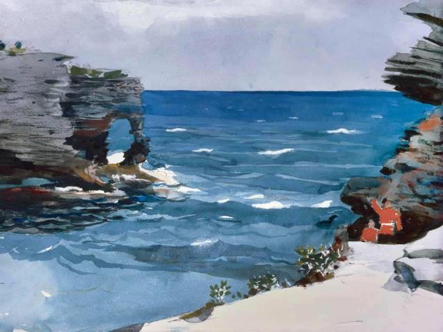 波士顿美术馆收藏的画家温斯洛·霍默的水彩画'Rocky Shore'