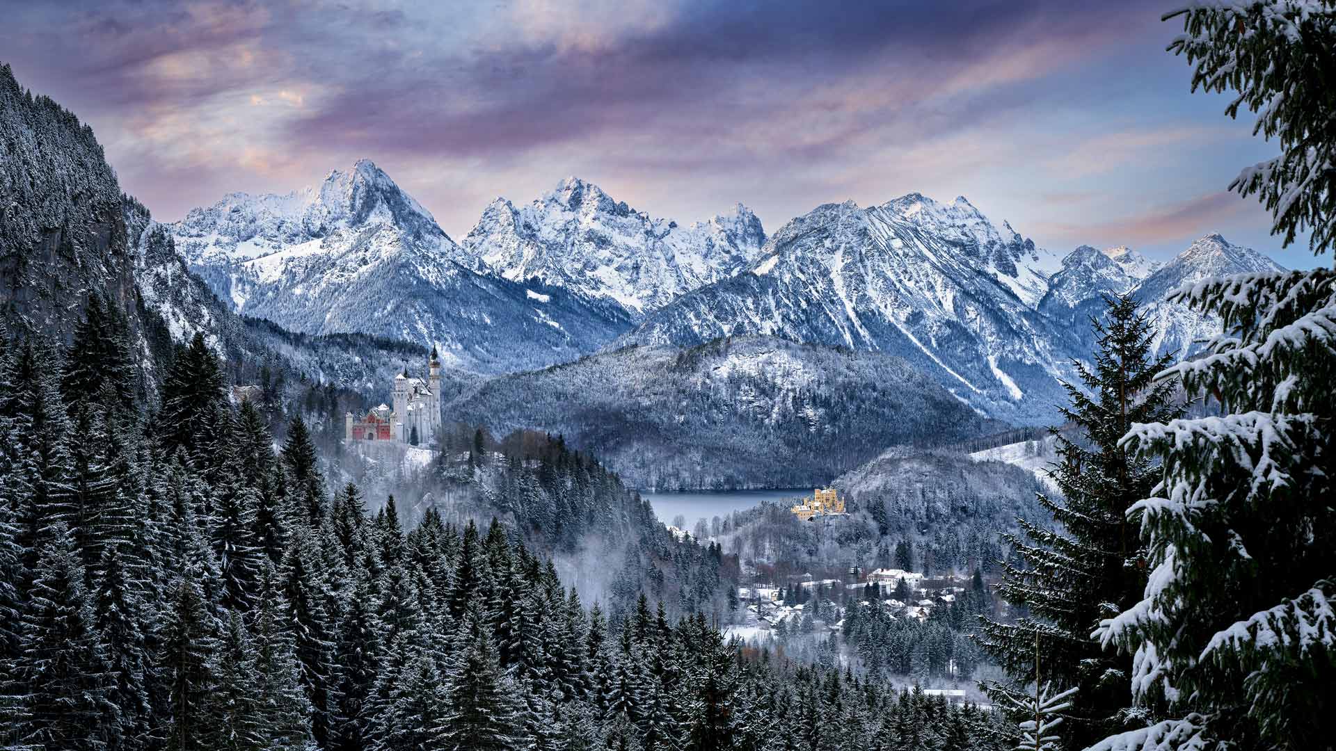天鹅堡和旧天鹅堡，巴伐利亚阿尔卑斯山，德国