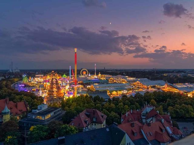 Oktoberfest in Munich at sunset