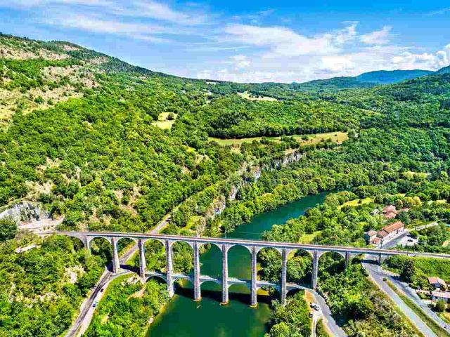 Cize-Bolozon viaduct crossing the Ain gorge, France